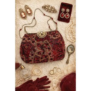 Vintage Christiana Beaded Evening Bag | Red & Black Embellished Crossbody Clutch